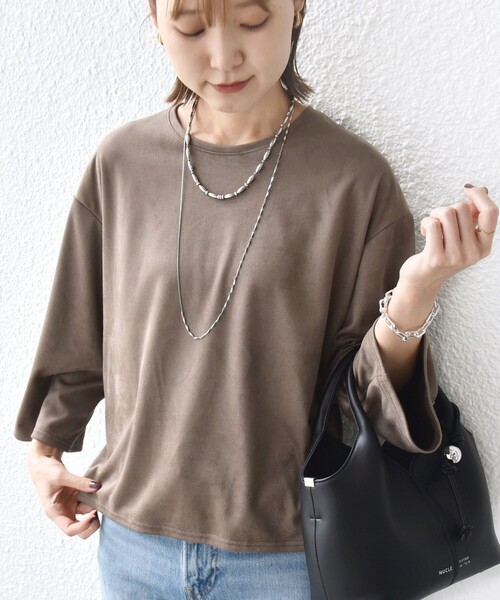 SHIPS(シップス)の「〈手洗い可能〉ポリエステル スエード ワイド スリーブ プルオーバー(Tシャツ/カットソー・レディース・ブラウン系その他/キャメル・ONE SIZE)」の2枚目の写真