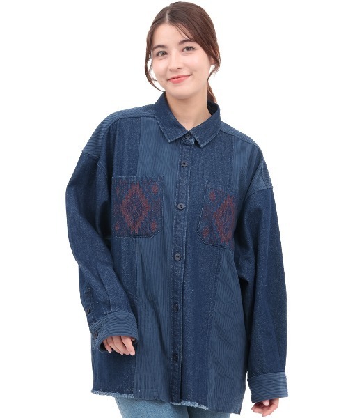 チチカカ（チチカカ）の「デニムコールパッチシャツ（シャツ/ブラウス・レディース・インディゴブルー/アイボリー/ブラック・FREE）」の10枚目の写真