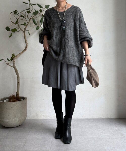 DouDou（ドゥドゥ）の「ミドル丈プリーツスカート（スカート・レディース・ブラウン/グレー/ブラック・FREE）」の15枚目の写真