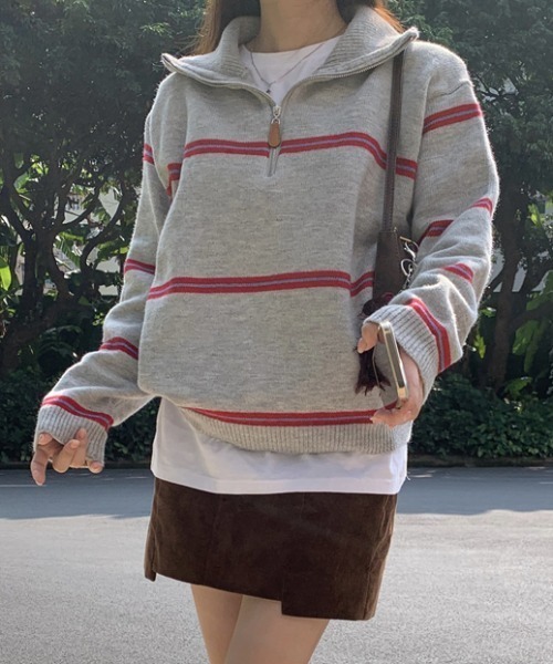 80s〜 ISSEY MIYAKE ハーフジップ ウール 短丈 ニット ボーダー 80s〜 ISSEY MIYAKE ハーフジップ ウール 短丈 ニット ボーダー