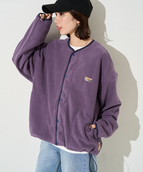 FREAK'S STORE(フリークスストア)の「ビッグシルエット ワンポイントロゴ フリーススナップ カーディガン(ブルゾン・メンズ・ブラック/パープル/ブラウン/ナチュラル/ブルー系その他/チェック/ダークネイビー/マスタード/オリーブ・MEDIUM/LARGE)」の7枚目の写真