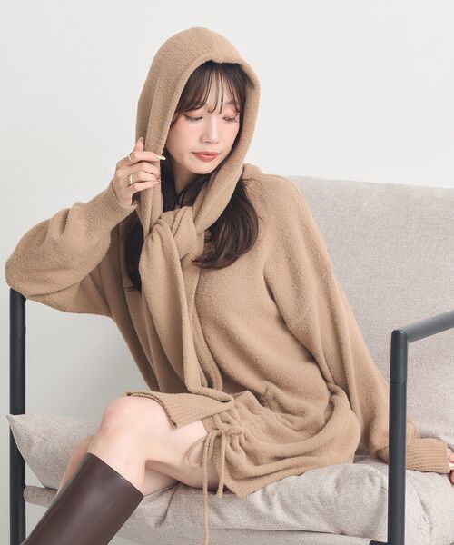 earth music&ecology（アースミュージックアンドエコロジー）の「パウダーシャギーフーディーマフラー（マフラー・レディース・グレー/ブラック/ベージュ/ピンク・FREE）」の15枚目の写真