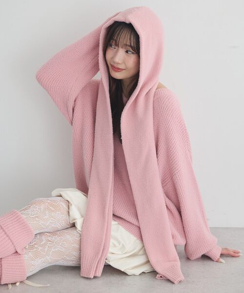 earth music&ecology（アースミュージックアンドエコロジー）の「パウダーシャギーフーディーマフラー（マフラー・レディース・グレー/ブラック/ベージュ/ピンク・FREE）」の12枚目の写真