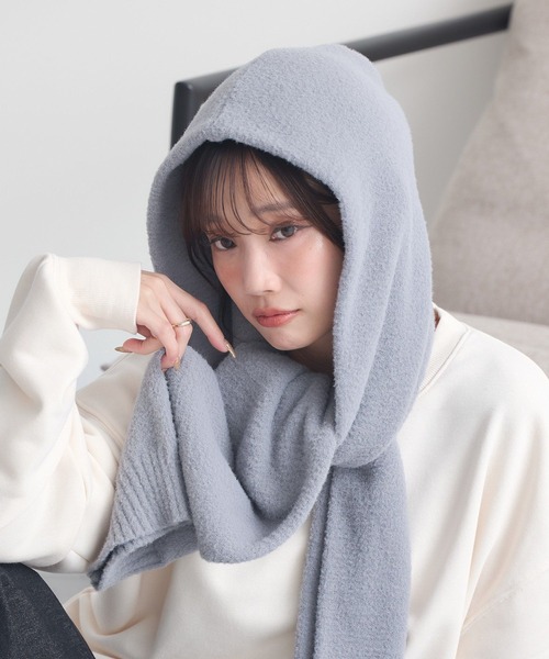 earth music&ecology（アースミュージックアンドエコロジー）の「パウダーシャギーフーディーマフラー（マフラー・レディース・グレー/ブラック/ベージュ/ピンク・FREE）」の3枚目の写真