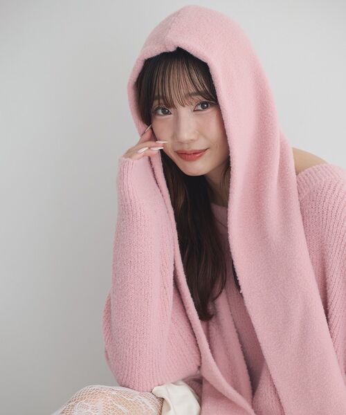 earth music&ecology（アースミュージックアンドエコロジー）の「パウダーシャギーフーディーマフラー（マフラー・レディース・グレー/ブラック/ベージュ/ピンク・FREE）」の4枚目の写真