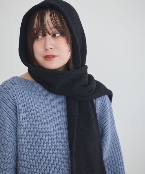 earth music&ecology（アースミュージックアンドエコロジー）の「パウダーシャギーフーディーマフラー（マフラー・レディース・グレー/ブラック/ベージュ/ピンク・FREE）」の2枚目の写真