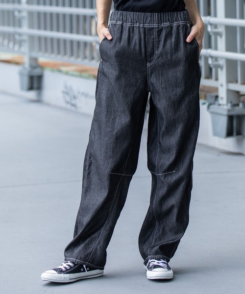 Munich(ミューニック)の「コットンリヨセルデニムバレルイージーパンツ(デニムパンツ・レディース・インディゴブルー/ブラック・M/S/XS)」の2枚目の写真