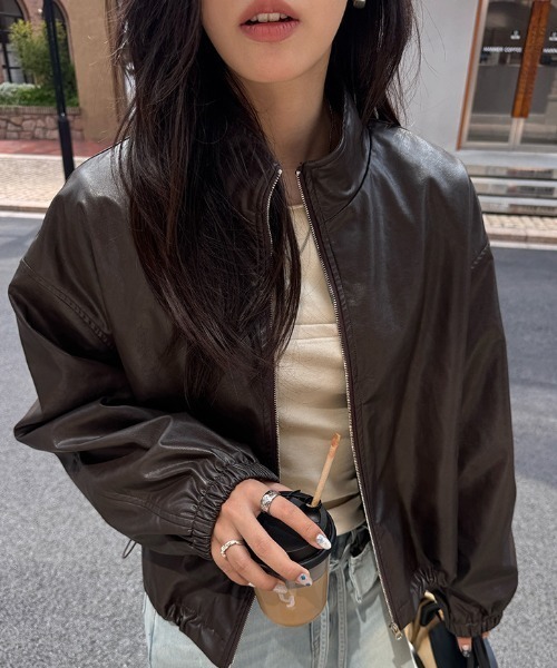 gossip!ロサンゼルス(ゴシップロサンゼルス)の「スタンドネック コンパクトPUジャケット(その他アウター・レディース・ブラウン/ブラック・FREE)」の20枚目の写真
