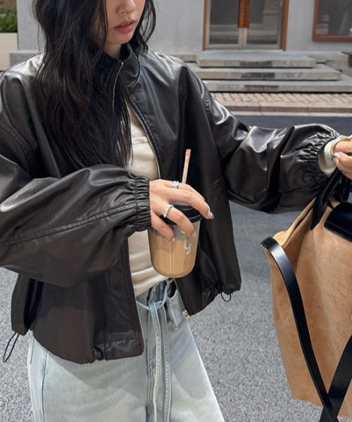 gossip!ロサンゼルス(ゴシップロサンゼルス)の「スタンドネック コンパクトPUジャケット(その他アウター・レディース・ブラウン/ブラック・FREE)」の19枚目の写真