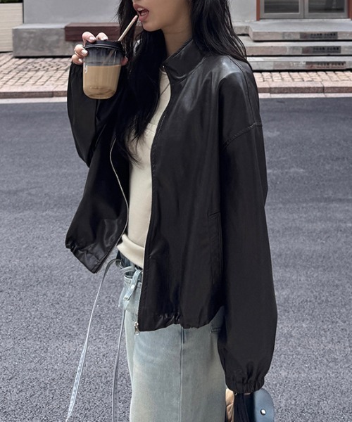 gossip!ロサンゼルス(ゴシップロサンゼルス)の「スタンドネック コンパクトPUジャケット(その他アウター・レディース・ブラウン/ブラック・FREE)」の22枚目の写真