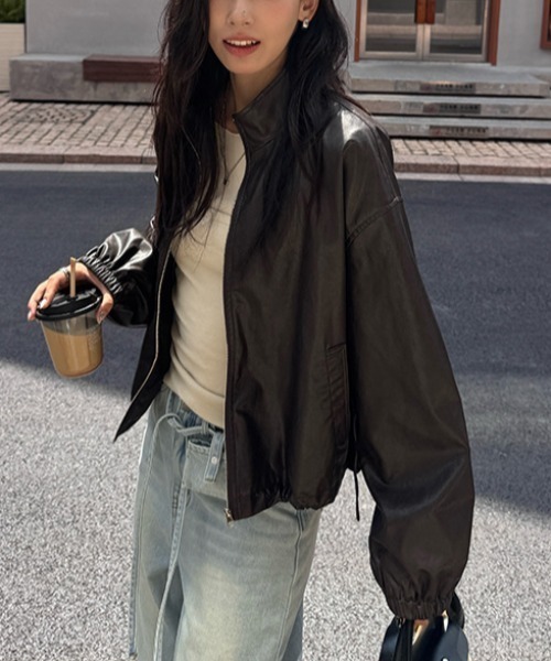 gossip!ロサンゼルス(ゴシップロサンゼルス)の「スタンドネック コンパクトPUジャケット(その他アウター・レディース・ブラウン/ブラック・FREE)」の15枚目の写真