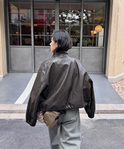 gossip!ロサンゼルス(ゴシップロサンゼルス)の「スタンドネック コンパクトPUジャケット(その他アウター・レディース・ブラウン/ブラック・FREE)」の13枚目の写真