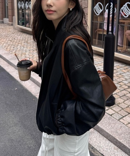 gossip!ロサンゼルス(ゴシップロサンゼルス)の「スタンドネック コンパクトPUジャケット(その他アウター・レディース・ブラウン/ブラック・FREE)」の9枚目の写真