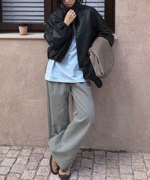 gossip!ロサンゼルス(ゴシップロサンゼルス)の「スタンドネック コンパクトPUジャケット(その他アウター・レディース・ブラウン/ブラック・FREE)」の3枚目の写真