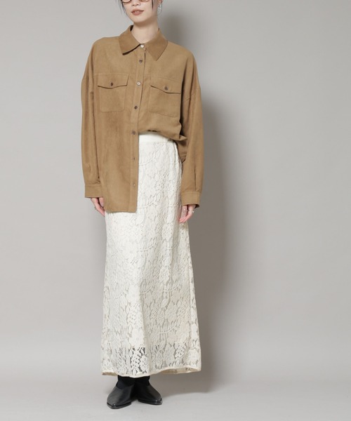 NANO universe(ナノユニバース)の「起毛レーススカート(スカート・レディース・ブラック/アイボリー/ブラウン・FREE)」の3枚目の写真