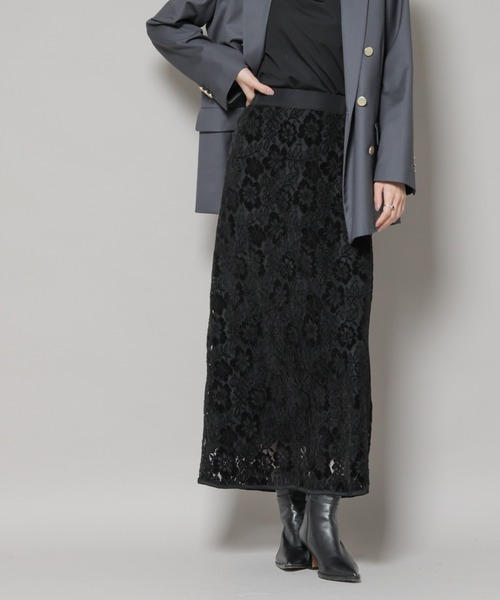 NANO universe(ナノユニバース)の「起毛レーススカート(スカート・レディース・ブラック/アイボリー/ブラウン・FREE)」の2枚目の写真