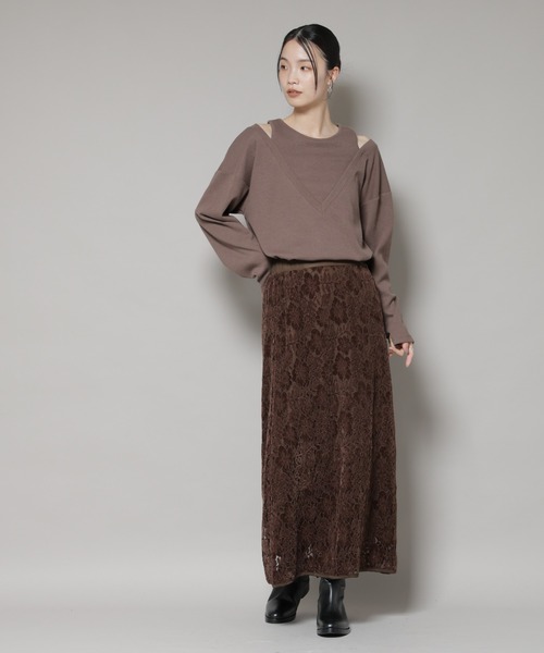 NANO universe(ナノユニバース)の「起毛レーススカート(スカート・レディース・ブラック/アイボリー/ブラウン・FREE)」の13枚目の写真