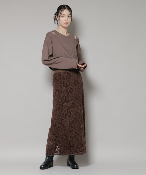 NANO universe(ナノユニバース)の「起毛レーススカート(スカート・レディース・ブラック/アイボリー/ブラウン・FREE)」の12枚目の写真