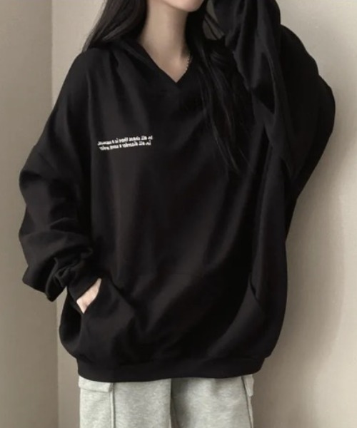 SHEPP(シープ)の「裏起毛 バック ムーンプリント オーバーシルエットパーカー(パーカー・レディース・グレー/ブラック/ネイビー/グレー系/ブラック系・L/M)」の10枚目の写真