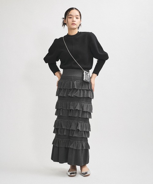 ADAM ET ROPE'（アダムエロペ）の「フリルニットスカート（スカート・レディース・ダークブラウン/ブラック/グレー系その他・FREE）」の5枚目の写真