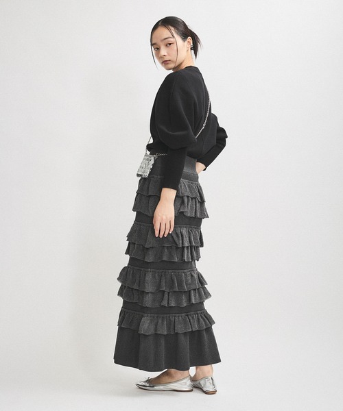 Adam et rope フリルニットスカート F ブラック フリルニットスカート（スカート）｜ADAM ET ROPE'（アダムエロペ）の