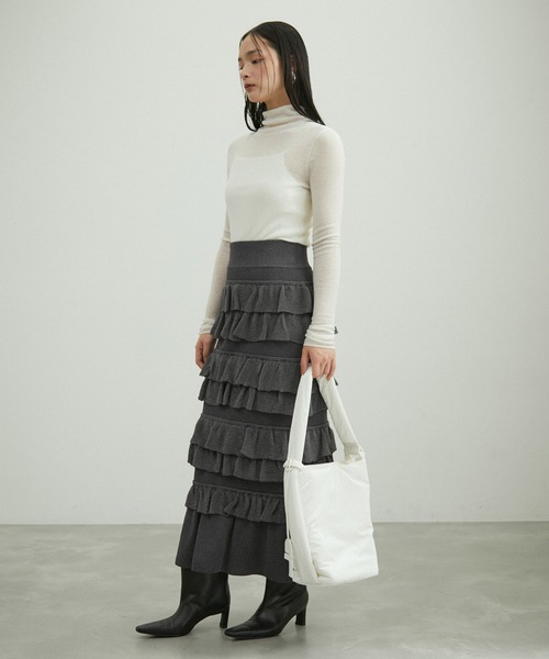 ADAM ET ROPE'（アダムエロペ）の「フリルニットスカート（スカート・レディース・ダークブラウン/ブラック/グレー系その他・FREE）」の8枚目の写真
