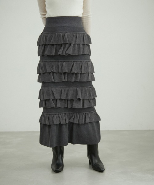 ADAM ET ROPE'（アダムエロペ）の「フリルニットスカート（スカート・レディース・ダークブラウン/ブラック/グレー系その他・FREE）」の15枚目の写真