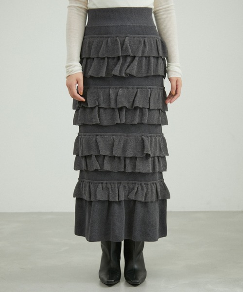 ADAM ET ROPE'（アダムエロペ）の「フリルニットスカート（スカート・レディース・ダークブラウン/ブラック/グレー系その他・FREE）」の18枚目の写真