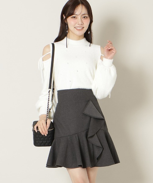 WILLSELECTION（ウィルセレクション）の「アシメラッフルフリルミニスカート（スカート・レディース・オフホワイト/チャコールグレー/ブラック・FREE）」の3枚目の写真