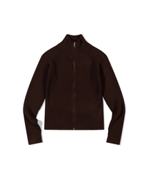 Ribbed Mock Neck Zip-Up (BROWN)