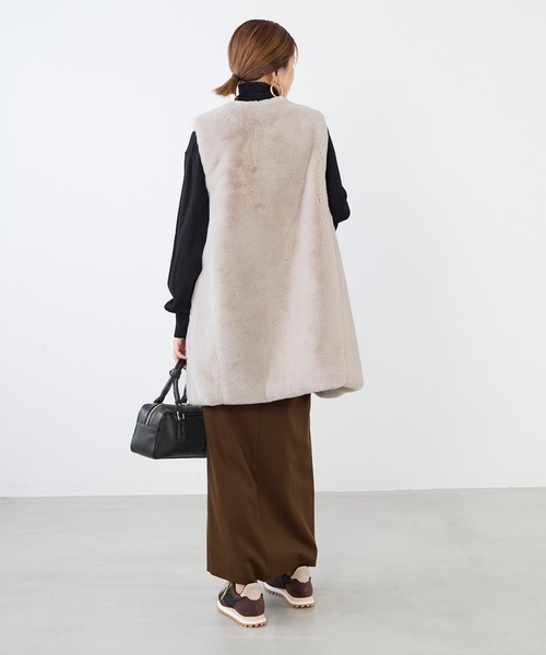 TATRAS】エコファーノーカラーロングベスト-POLLINA（その他アウター