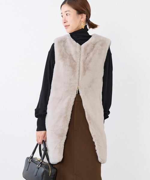 TATRAS】エコファーノーカラーロングベスト-POLLINA（その他アウター