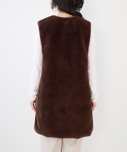 TATRAS】エコファーノーカラーロングベスト-POLLINA（その他アウター