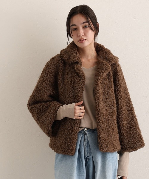 ElegChic(エレグシック)の「チキアンラム風 フェイクファー ジャケット(ステンカラーコート・レディース・ブラウン・M/L)」の1枚目の写真
