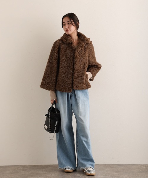 ElegChic(エレグシック)の「チキアンラム風 フェイクファー ジャケット(ステンカラーコート・レディース・ブラウン・M/L)」の2枚目の写真