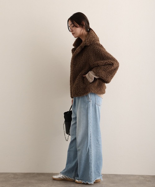ElegChic(エレグシック)の「チキアンラム風 フェイクファー ジャケット(ステンカラーコート・レディース・ブラウン・M/L)」の3枚目の写真
