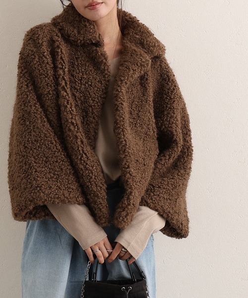 ElegChic(エレグシック)の「チキアンラム風 フェイクファー ジャケット(ステンカラーコート・レディース・ブラウン・M/L)」の6枚目の写真