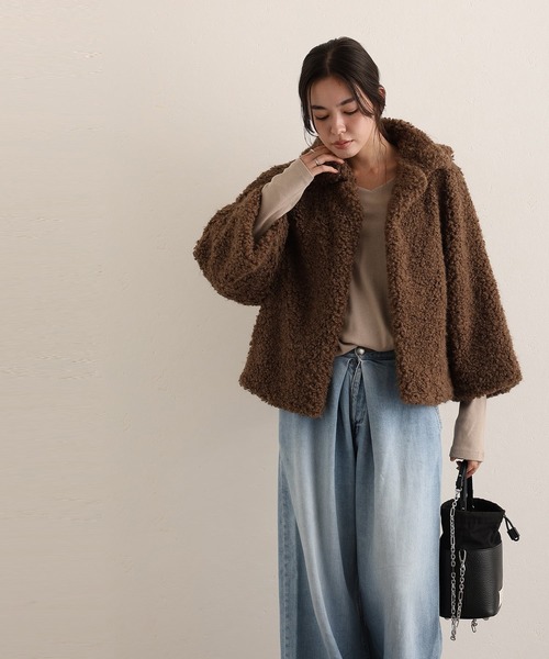 ElegChic(エレグシック)の「チキアンラム風 フェイクファー ジャケット(ステンカラーコート・レディース・ブラウン・M/L)」の7枚目の写真