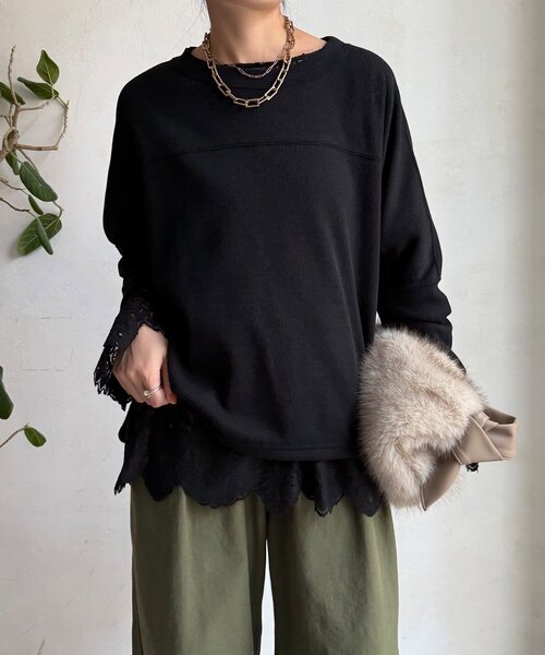 DouDou（ドゥドゥ）の「サーマルボンバーヒートプルオーバー（Tシャツ/カットソー・レディース・チャコールグレー/アイボリー/ブラック・FREE）」の3枚目の写真