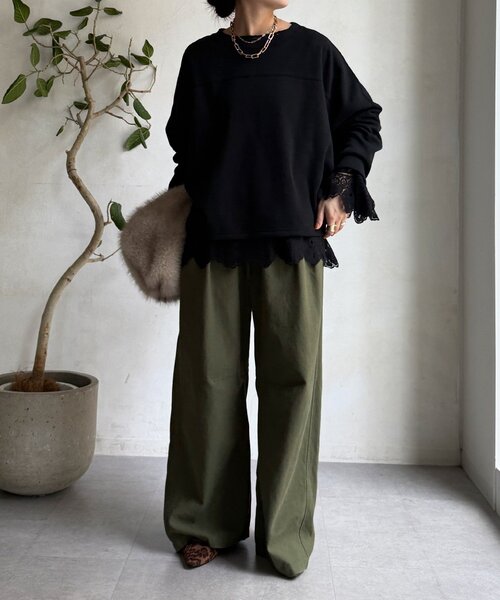 DouDou（ドゥドゥ）の「サーマルボンバーヒートプルオーバー（Tシャツ/カットソー・レディース・チャコールグレー/アイボリー/ブラック・FREE）」の5枚目の写真