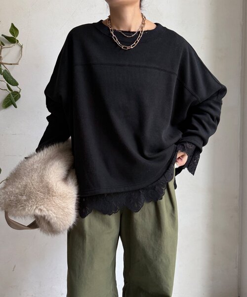 DouDou（ドゥドゥ）の「サーマルボンバーヒートプルオーバー（Tシャツ/カットソー・レディース・チャコールグレー/アイボリー/ブラック・FREE）」の9枚目の写真