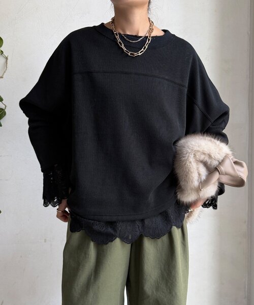 DouDou（ドゥドゥ）の「サーマルボンバーヒートプルオーバー（Tシャツ/カットソー・レディース・チャコールグレー/アイボリー/ブラック・FREE）」の10枚目の写真