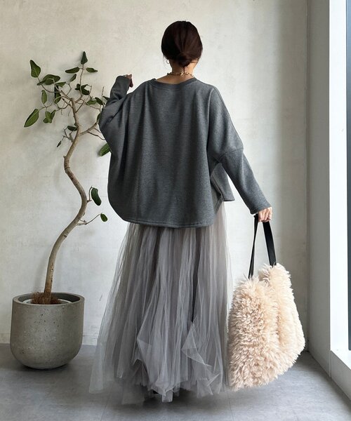 DouDou（ドゥドゥ）の「サーマルボンバーヒートプルオーバー（Tシャツ/カットソー・レディース・チャコールグレー/アイボリー/ブラック・FREE）」の16枚目の写真