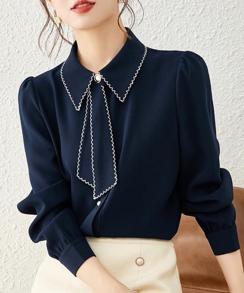 Flugge(フラッジー)の「ステッチリボンブラウス(シャツ/ブラウス・レディース・アイボリー/ネイビー/オレンジ・LARGE/MEDIUM)」の1枚目の写真
