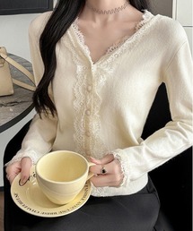 ＆soiree（アンドソワレ）の「レース付きニットカーディガン（カーディガン/ボレロ・レディース）」