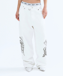 EMBLEM PRINTING COTTON PANTS WHITE