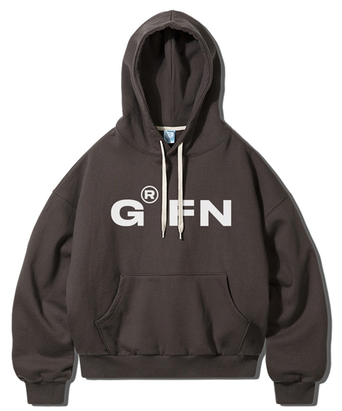GRANFINNY(グランフィニ)の「オーバーサイズヘビー起毛ボールドロゴバルーンスウェットフードパーカー-ダークグレー(パーカー・レディース・アッシュブラウン/チャコールグレー・MEDIUM/LARGE/X-LARGE)」の1枚目の写真