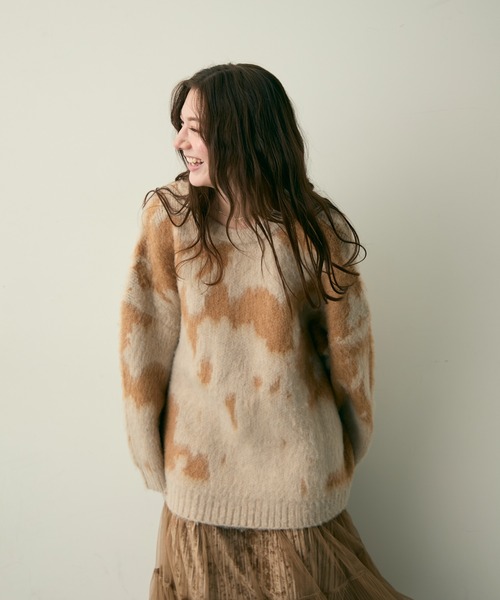 JOSEPH◆インタルシアニットセーターMキャメル5.８万 柚香光着用 Lunea（ルネア）の「総柄ルーズシャギーニット（ニット/セーター