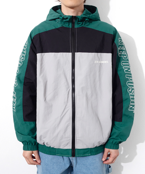 QT8 GARMENTS(キューティーエイトガーメント)の「LB Retro Hooded Track Jacket (Green/Black)(ナイロンジャケット・レディース・その他・MEDIUM/LARGE/X-LARGE)」の1枚目の写真