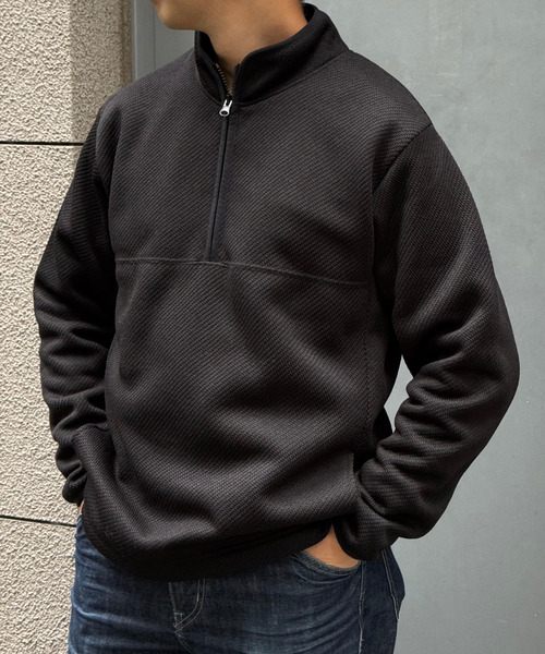 セール】ツイルジャカード裏起毛ハーフジッププルオーバー（スウェット